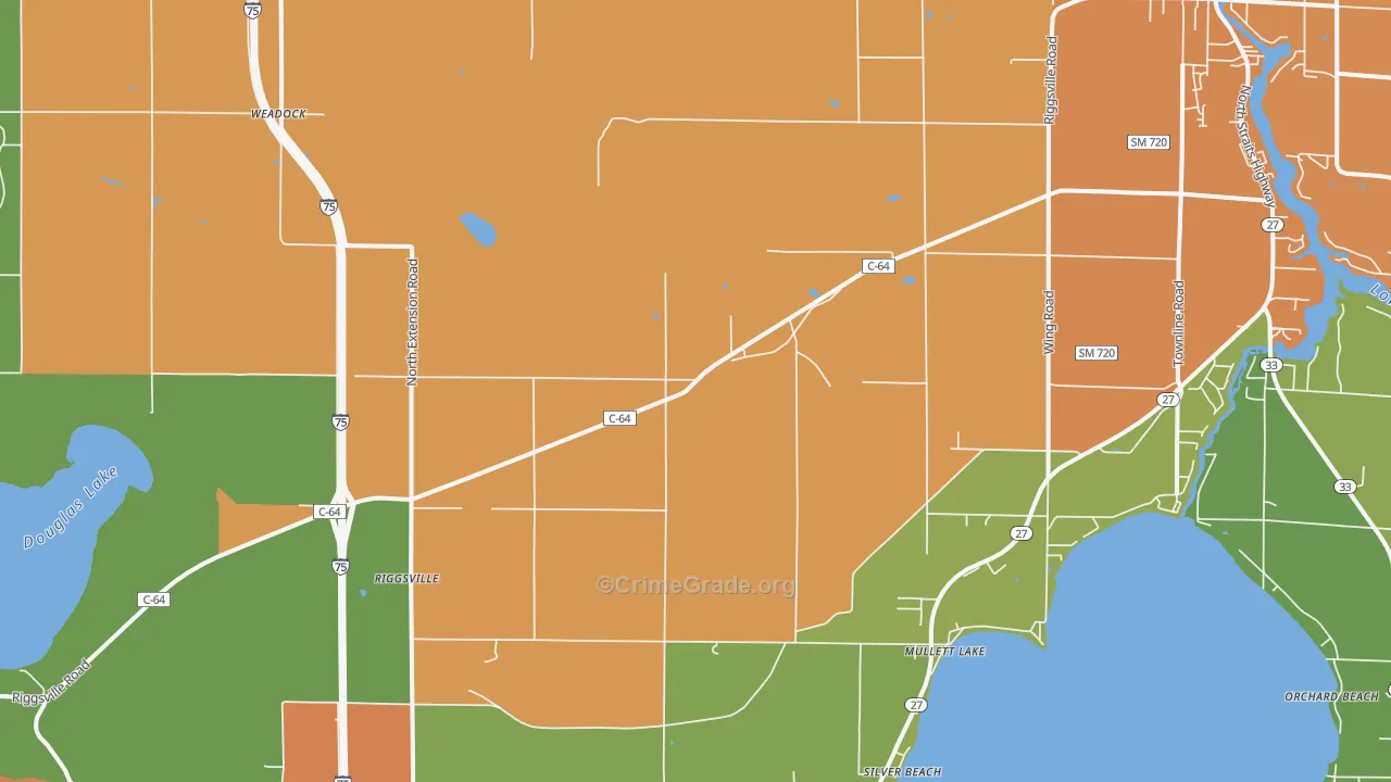 Mullett Lake, MI Map of Murder Rates