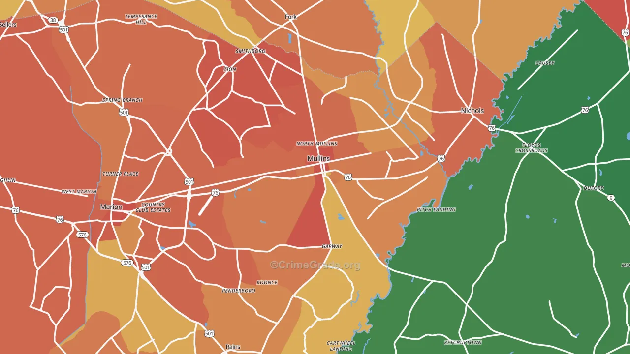Mullins, SC Map of Murder Rates