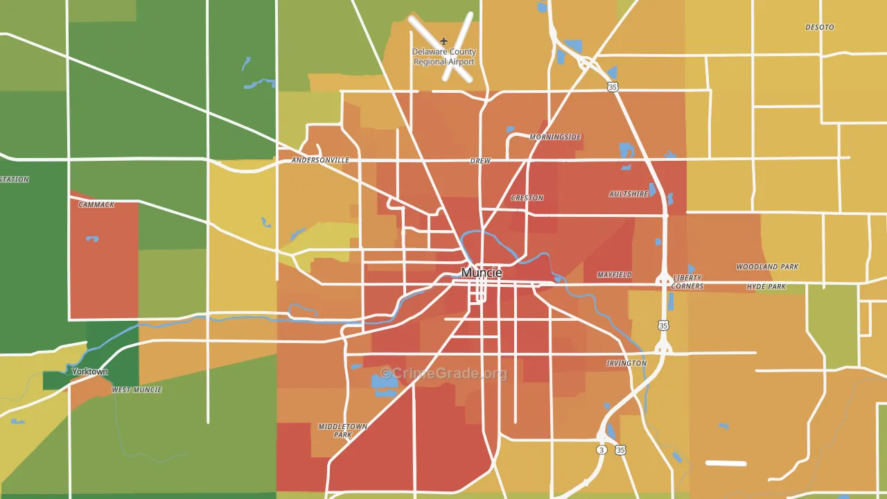 Muncie, IN Map of Murder Rates