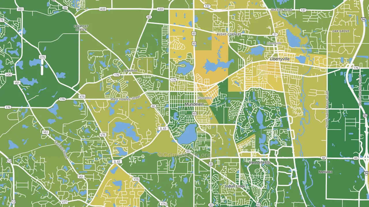 Mundelein, IL Map of Murder Rates