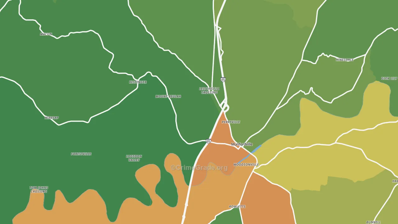 Munfordville, KY Map of Murder Rates