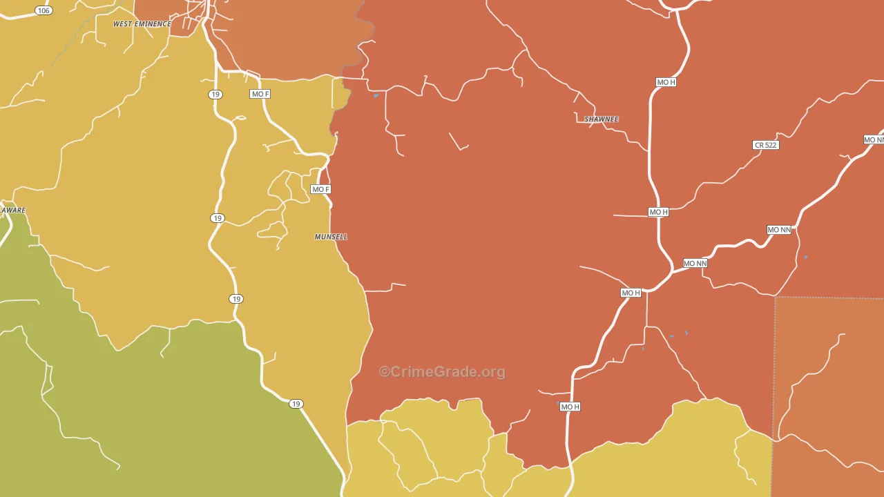 Munsell, MO Map of Murder Rates