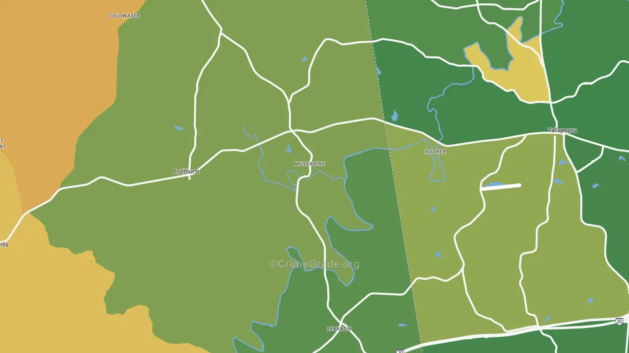 Muscadine, AL Map of Murder Rates