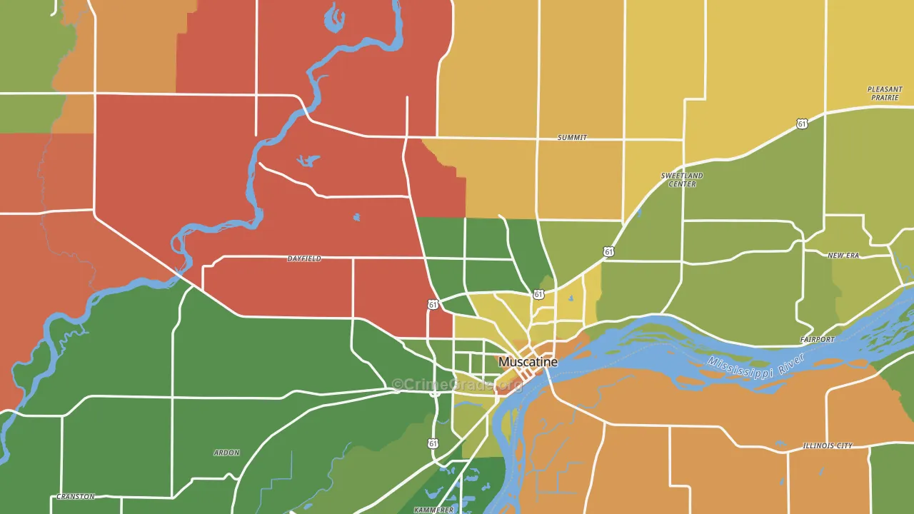 Muscatine County, IA Map of Murder Rates