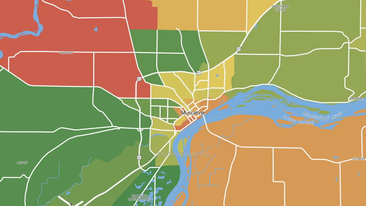 Muscatine, IA Map of Murder Rates