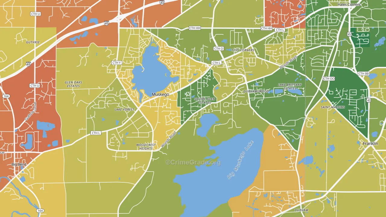 Muskego, WI Map of Murder Rates