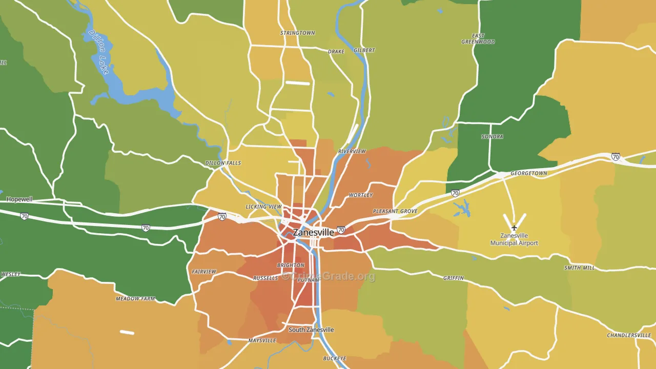 Muskingum County, OH Map of Murder Rates