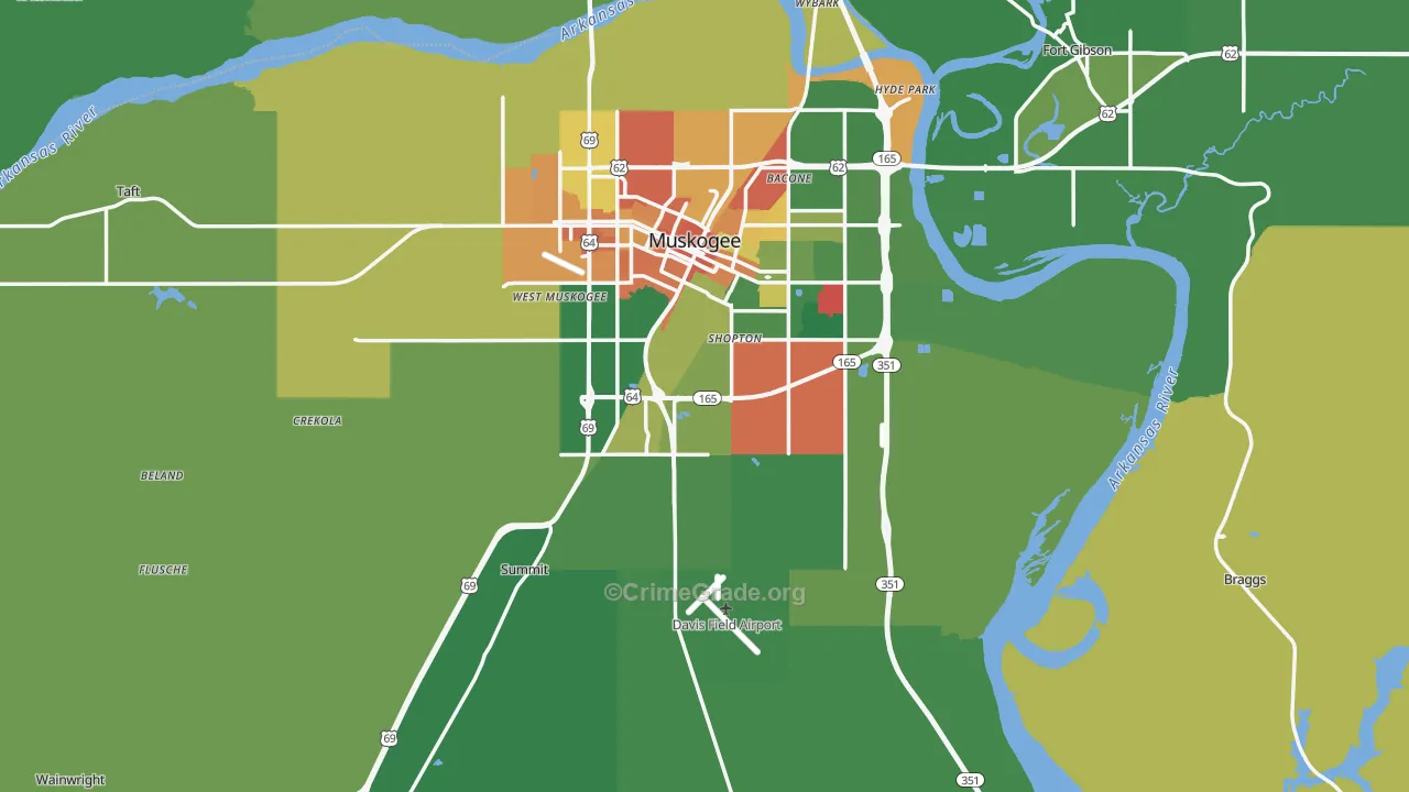 Muskogee County, OK Map of Murder Rates