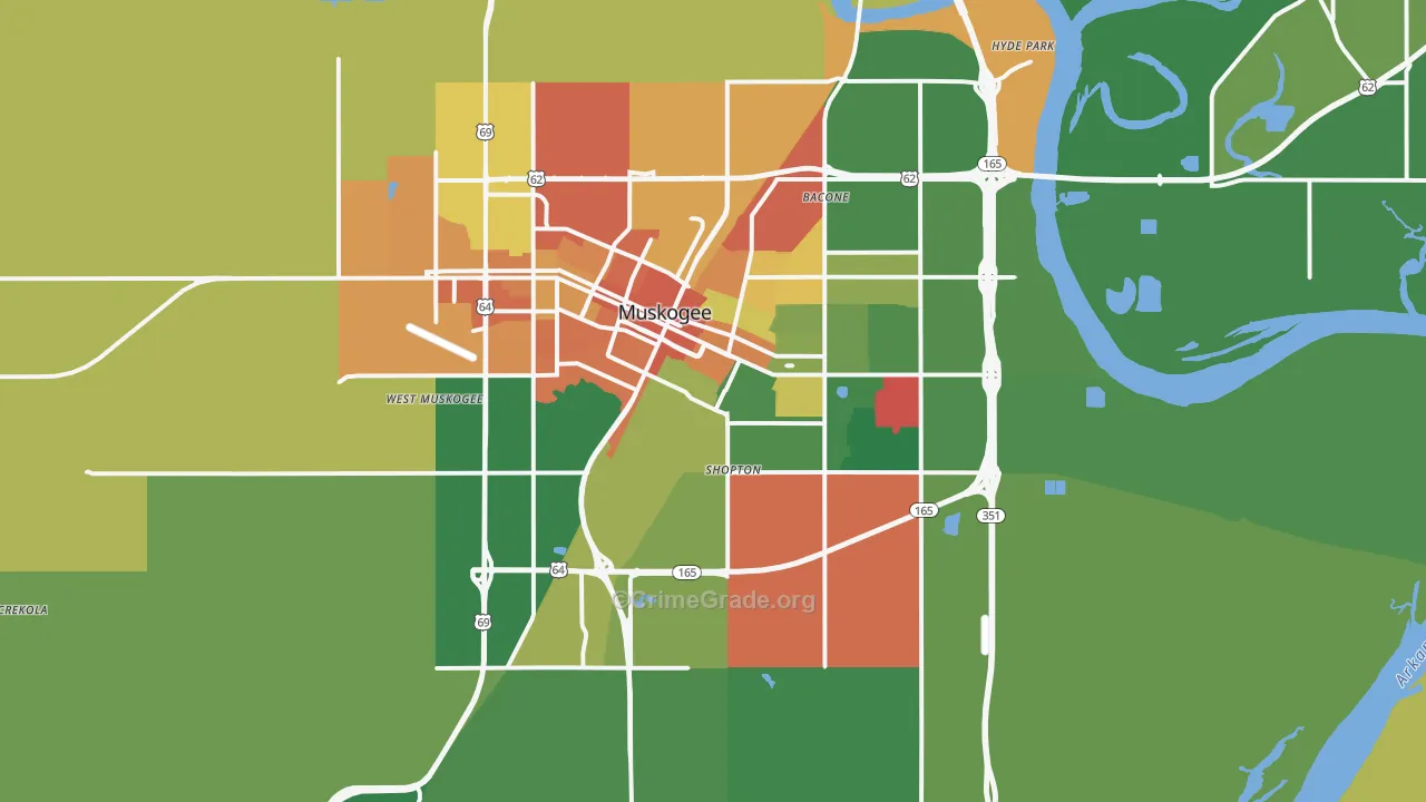 Muskogee, OK Map of Murder Rates