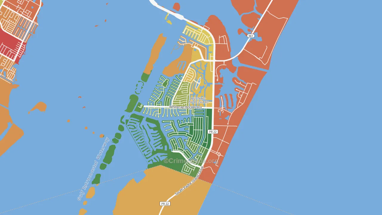 Mustang-Padre Island, Corpus Christi, TX Map of Murder Rates