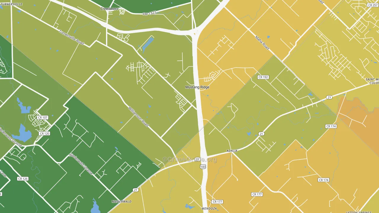Mustang Ridge, TX Map of Murder Rates