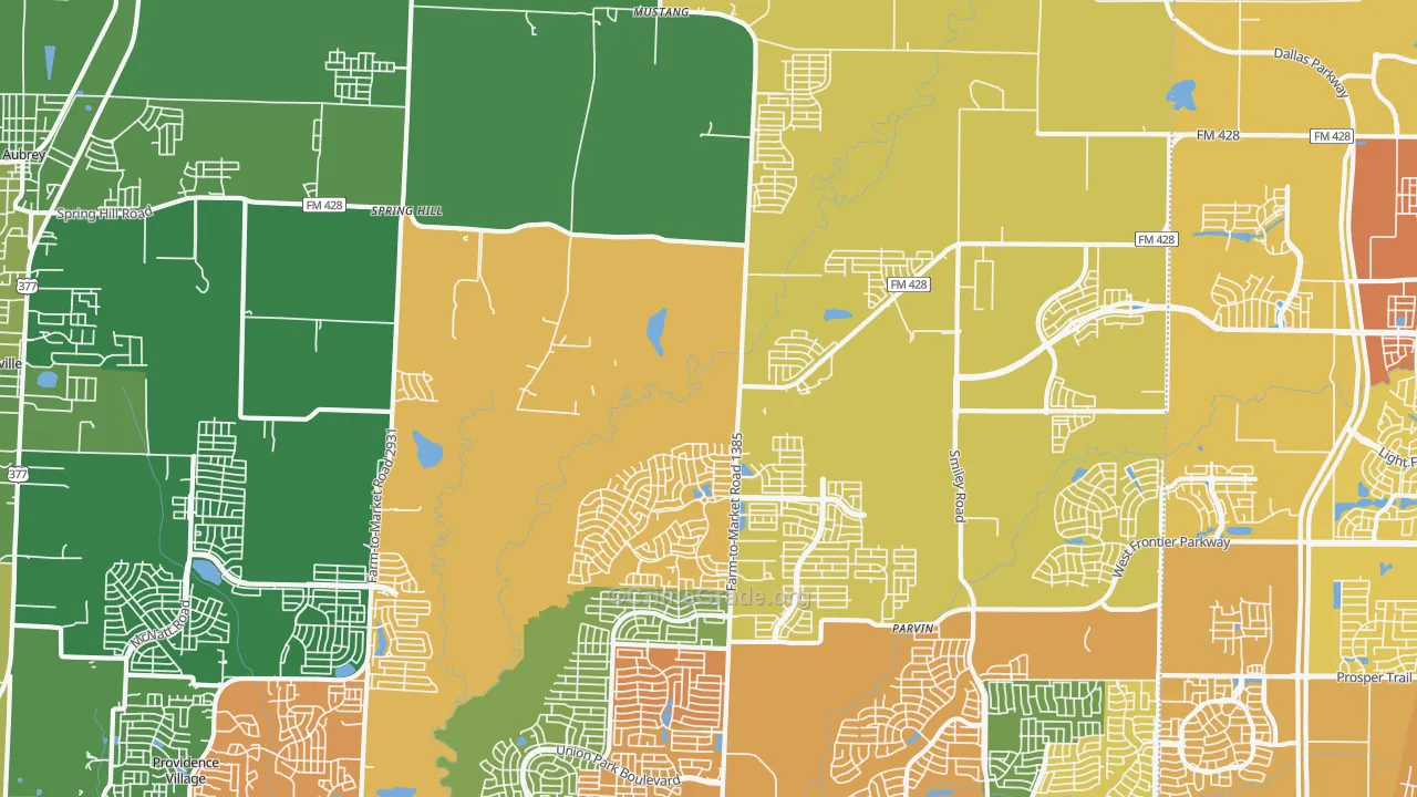 Mustang, TX Map of Murder Rates