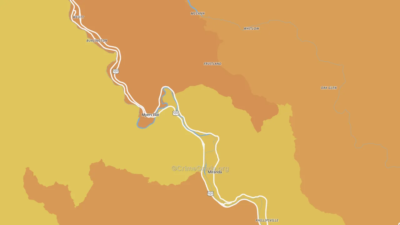 Myers Flat, CA Map of Murder Rates