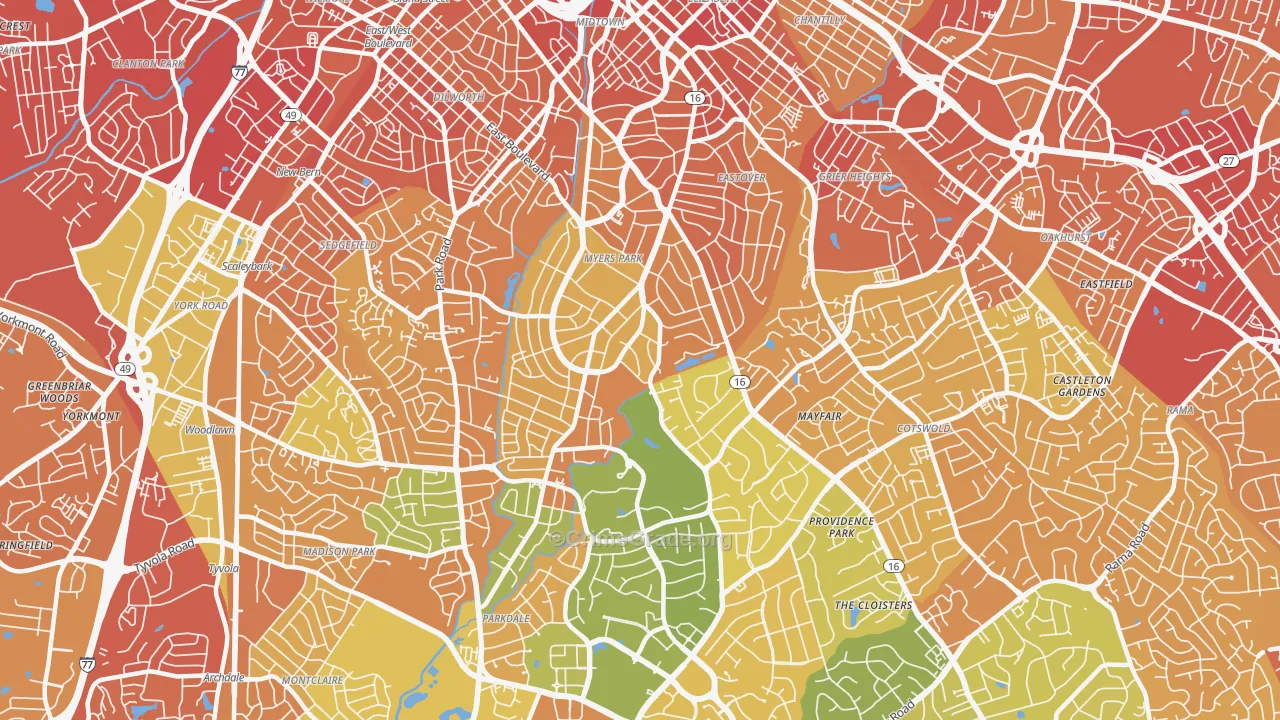 Myers Park, Charlotte, NC Map of Murder Rates