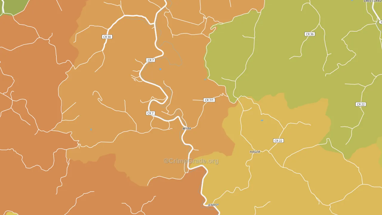 Myra, WV Map of Murder Rates