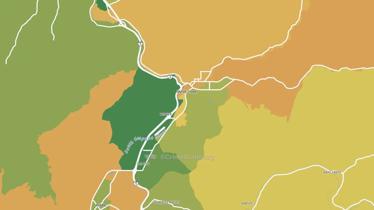 Myrtle Creek, OR Map of Murder Rates