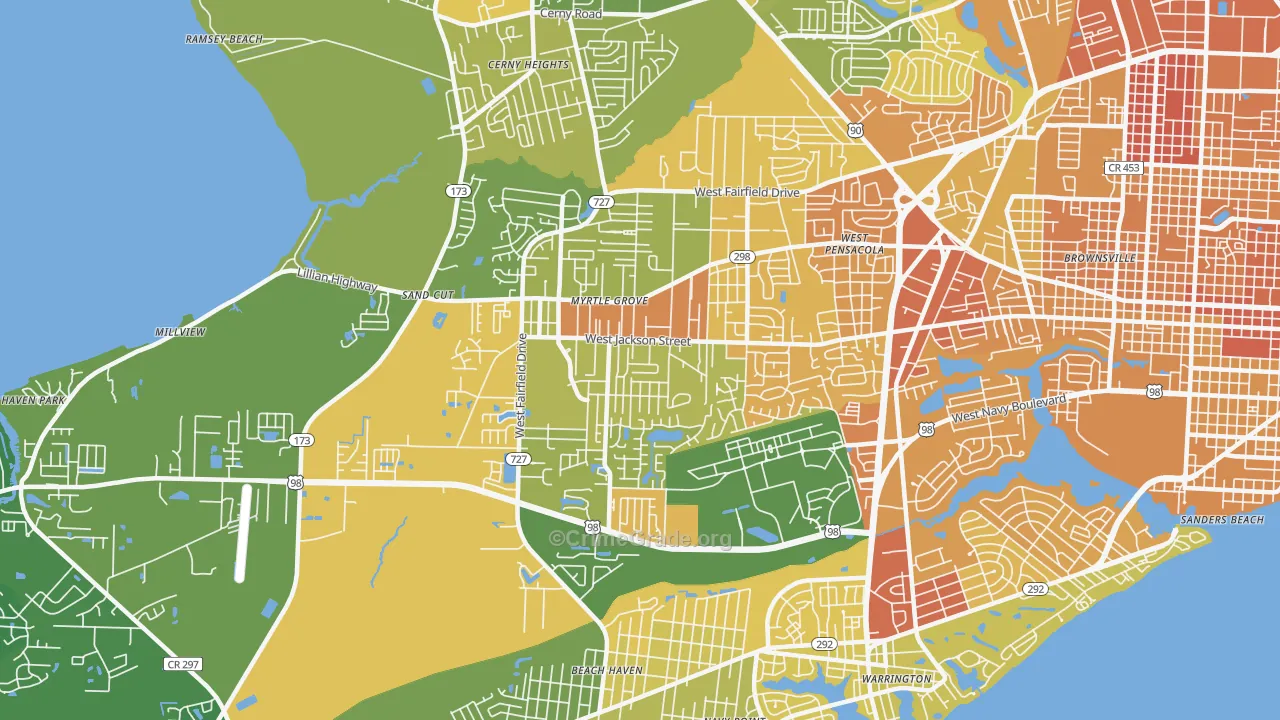 Myrtle Grove, FL Map of Murder Rates