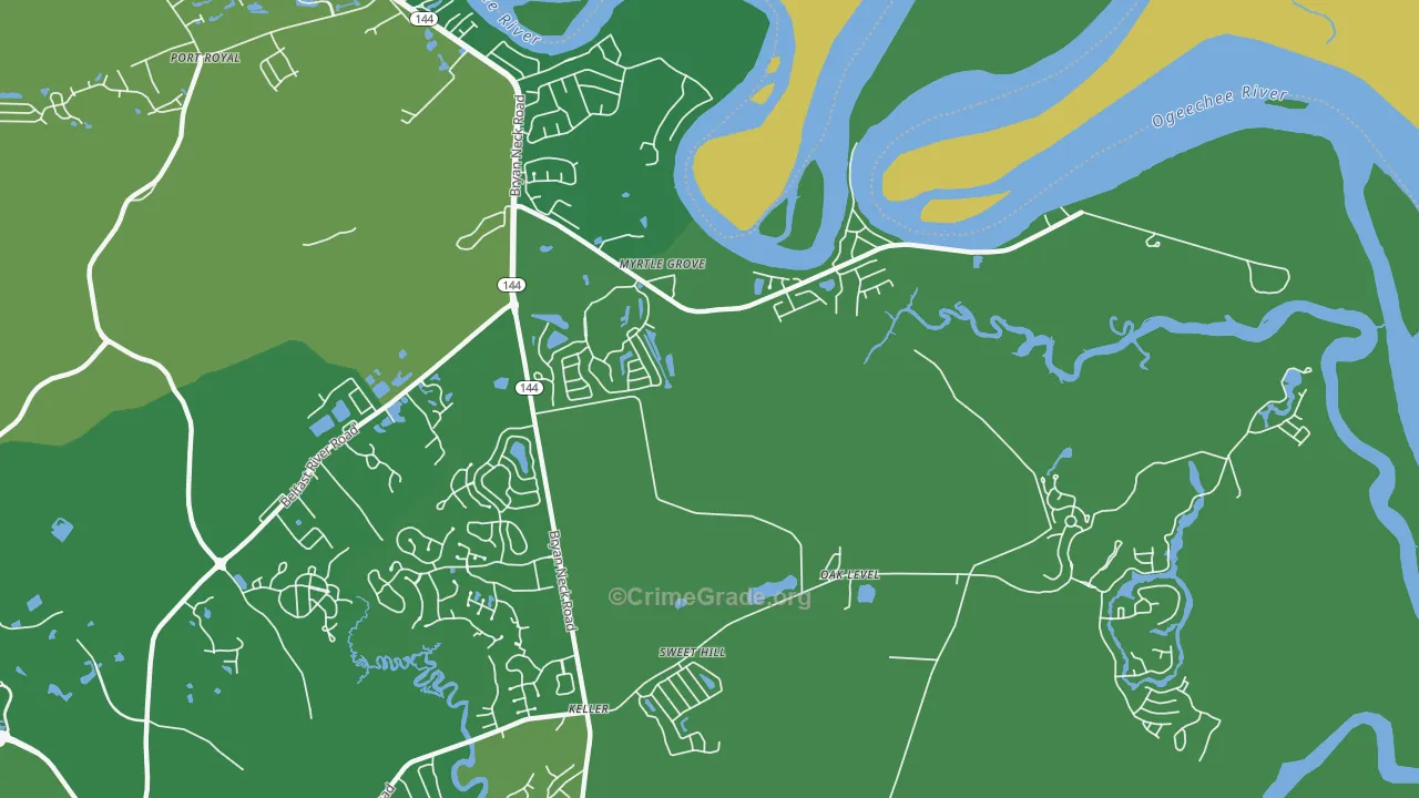 Myrtle Grove, GA Map of Murder Rates