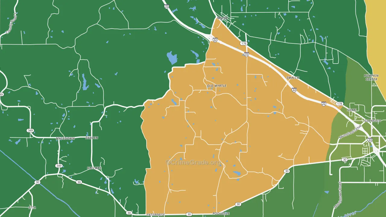 Myrtle, MS Map of Murder Rates