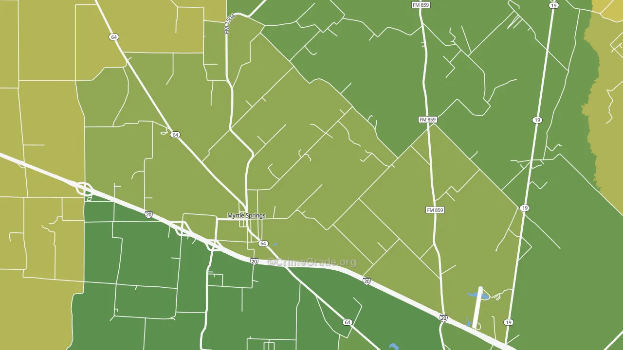 Myrtle Springs, TX Map of Murder Rates