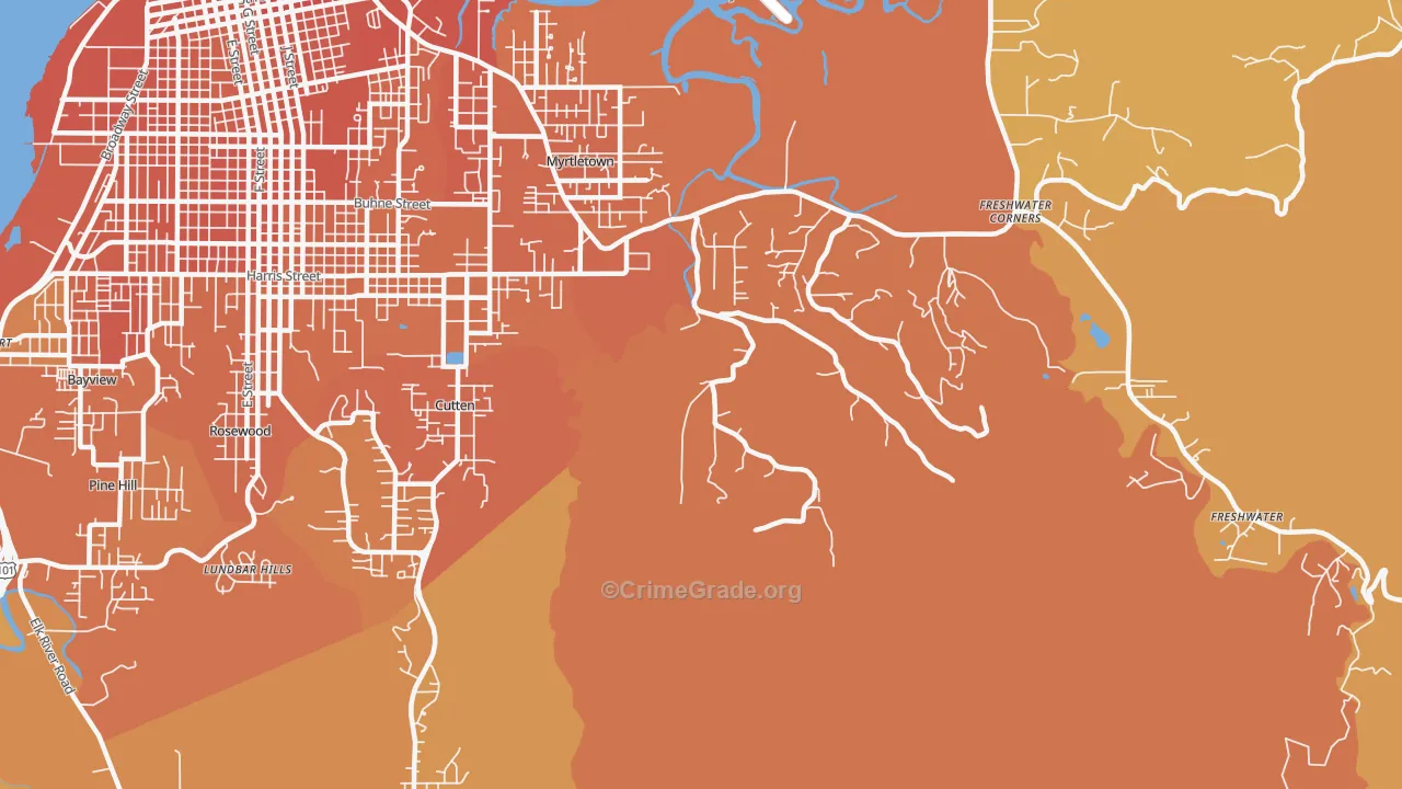 Myrtletown, CA Map of Murder Rates