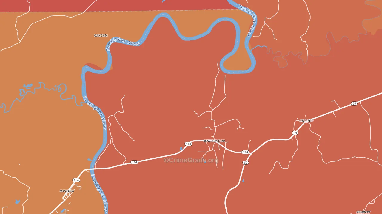 Myrtlewood, AL Map of Murder Rates