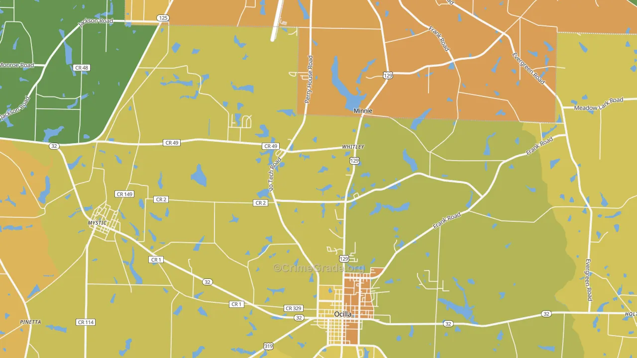 Mystic, GA Map of Murder Rates