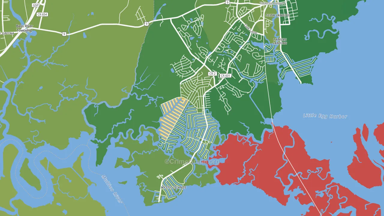 Mystic Island, NJ Map of Murder Rates