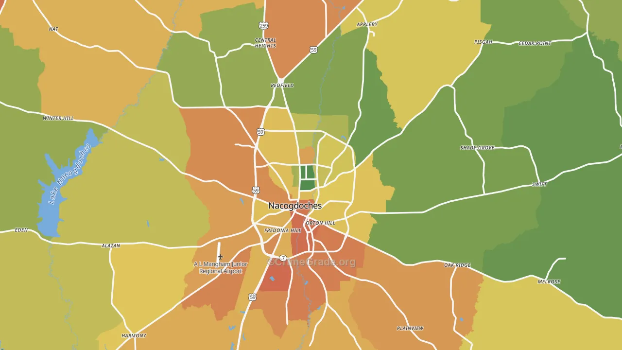 Nacogdoches County, TX Map of Murder Rates