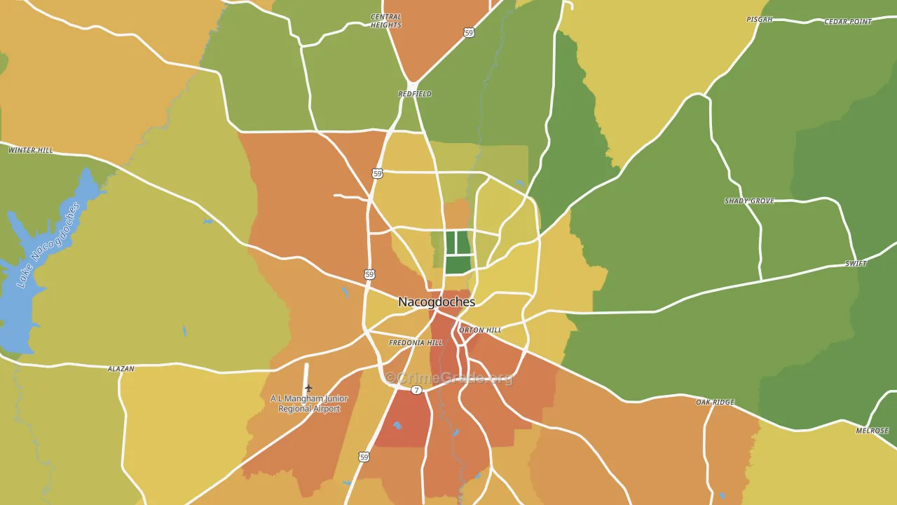 Nacogdoches, TX Map of Murder Rates