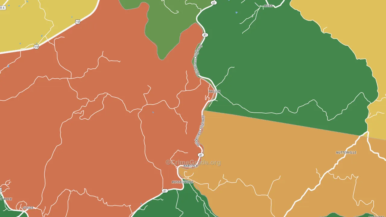 Nallen, WV Map of Murder Rates