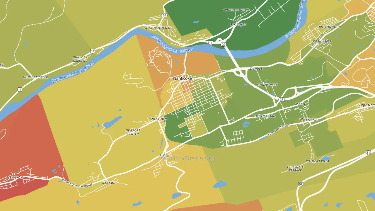 Nanticoke, PA Map of Murder Rates