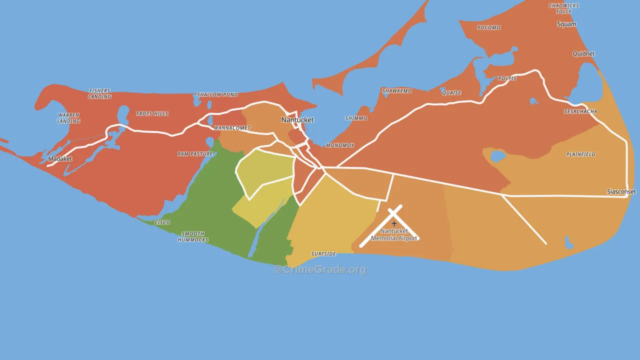 Nantucket County, MA Map of Murder Rates