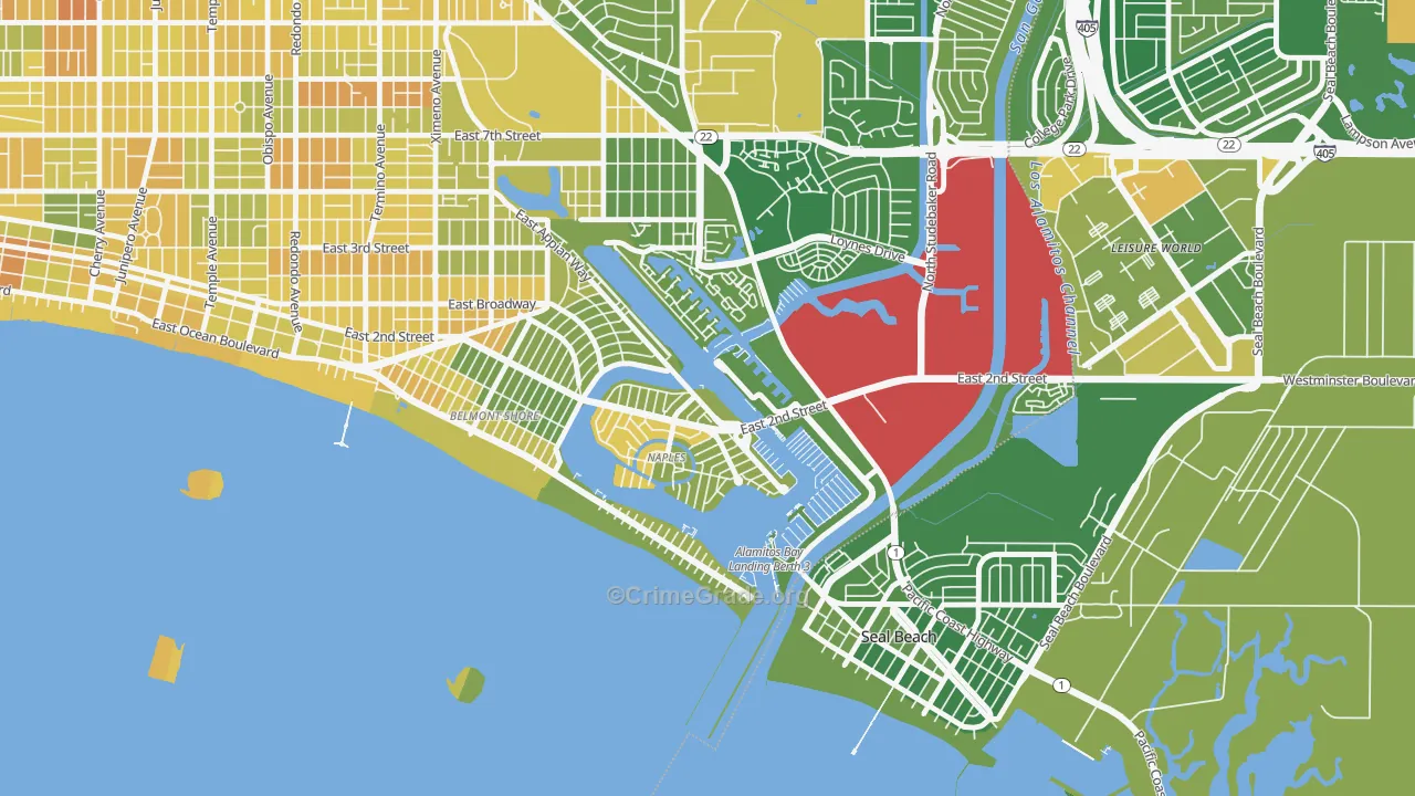 Naples-Marina Area, Long Beach, CA Map of Murder Rates