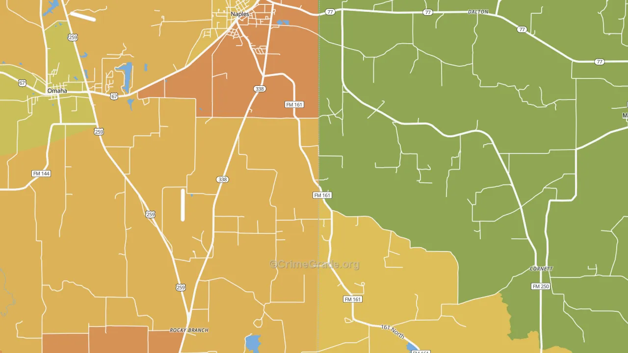 Naples, TX Map of Murder Rates