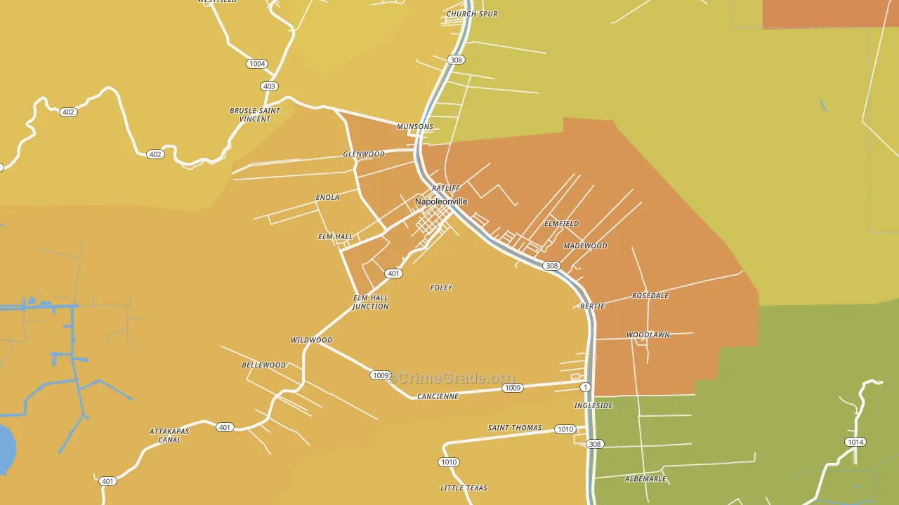 Napoleonville, LA Map of Murder Rates