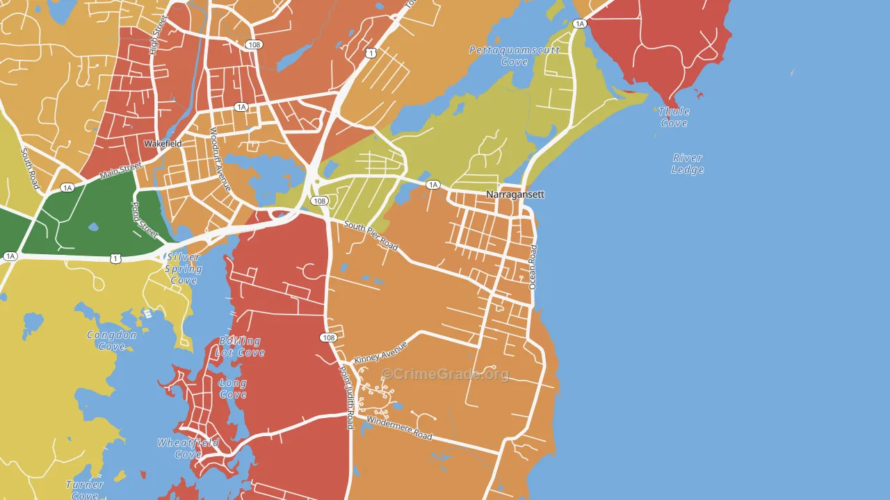 Narragansett Pier, RI Map of Murder Rates