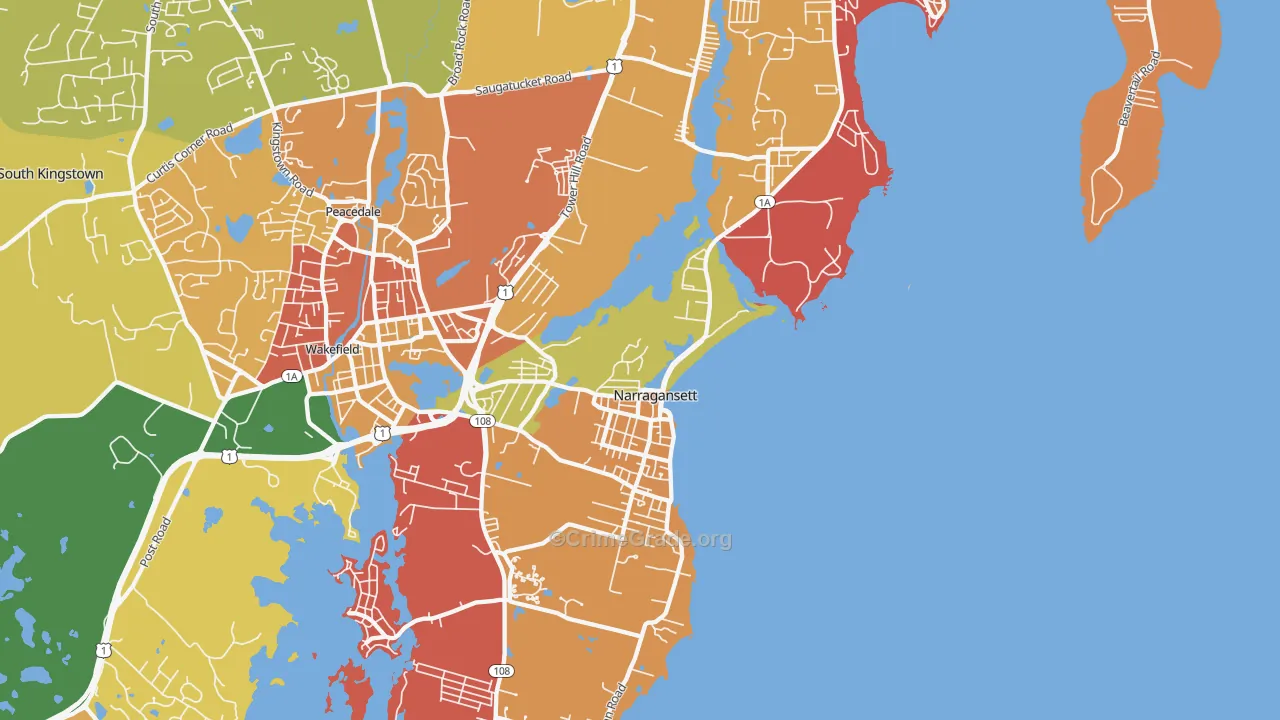 Narragansett, RI Map of Murder Rates