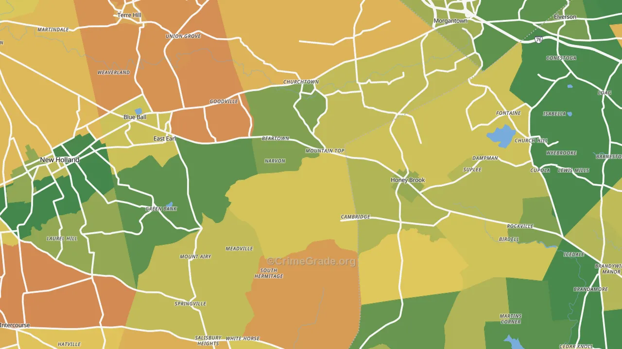 Narvon, PA Map of Murder Rates