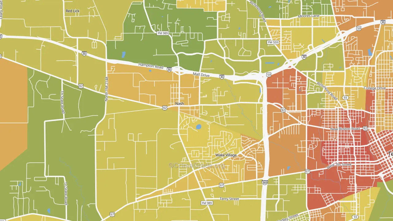 Nash, TX Map of Murder Rates