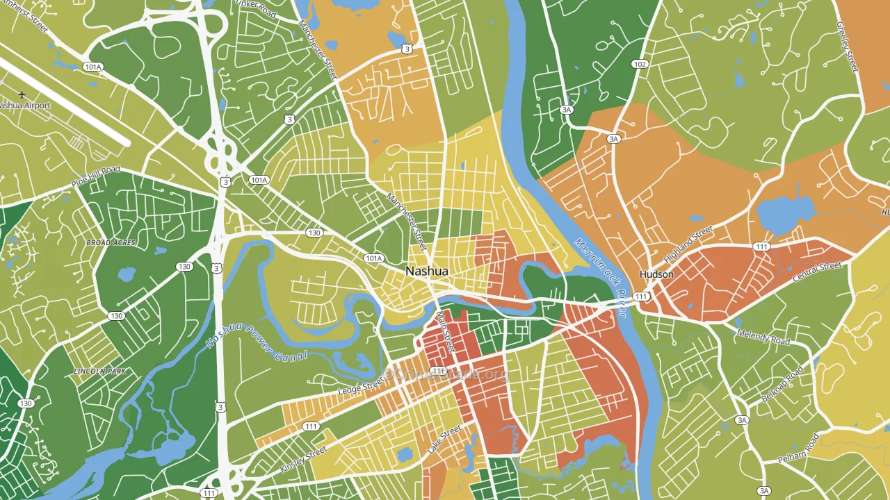 Nashua Historic District, Nashua, NH Map of Murder Rates