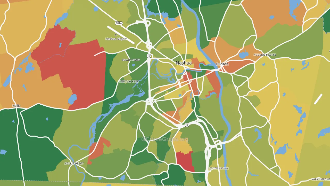 Nashua, NH Map of Murder Rates