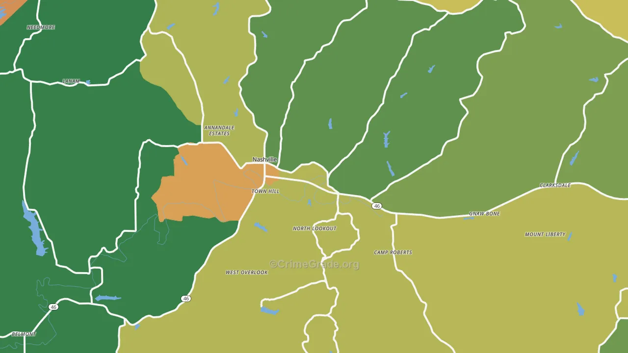 Nashville, IN Map of Murder Rates