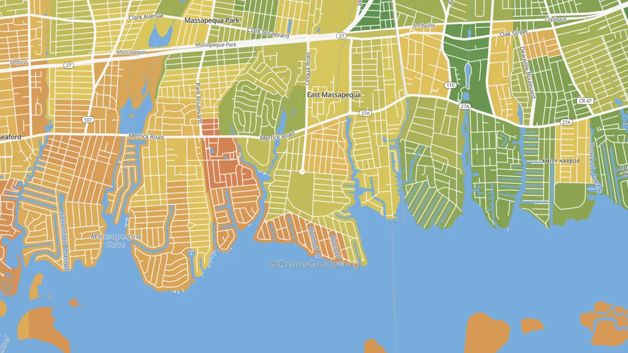 Nassau Shores, East Massapequa, NY Map of Murder Rates