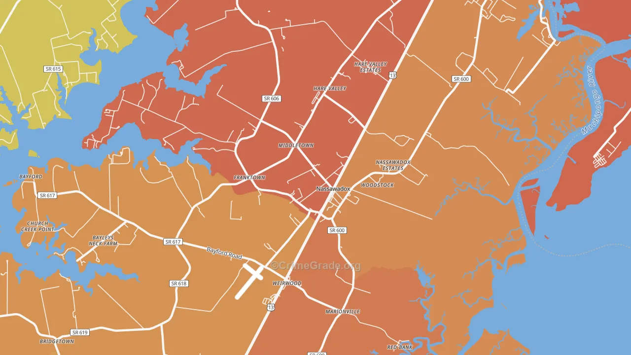 Nassawadox, VA Map of Murder Rates