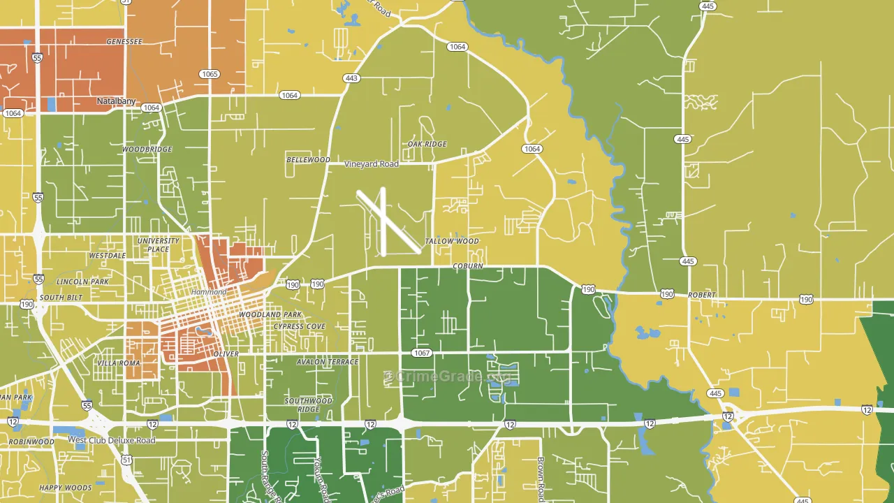 Natalbany, LA Map of Murder Rates