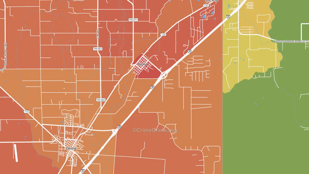 Natalia, TX Map of Murder Rates