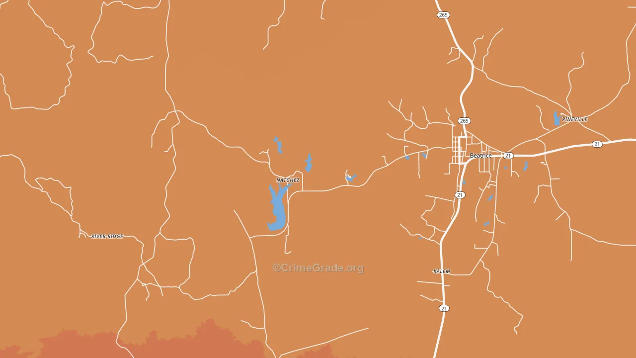 Natchez, AL Map of Murder Rates