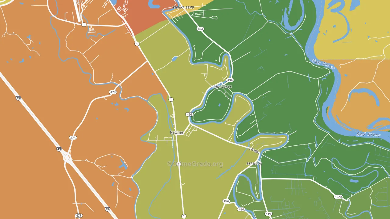 Natchez, LA Map of Murder Rates