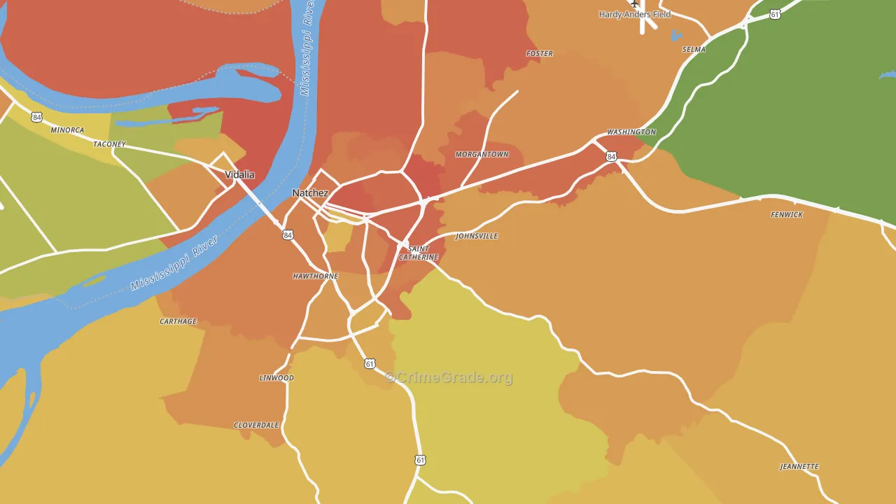 Natchez, MS Map of Murder Rates